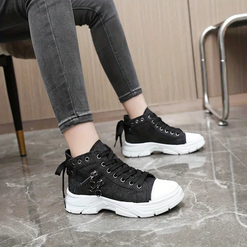 Women's Platform Trainers with Raised Sole, Lacing and Side Zip