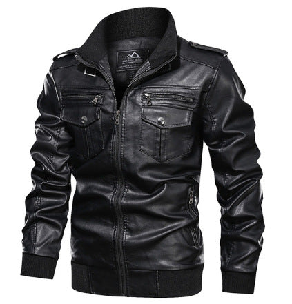 Elegant leather jacket for men with practical zip pockets and a trendy stand-up collar Chic und Stil