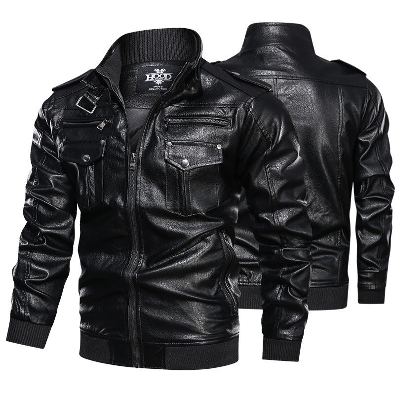 Elegant leather jacket for men with practical zip pockets and a trendy stand-up collar Chic und Stil