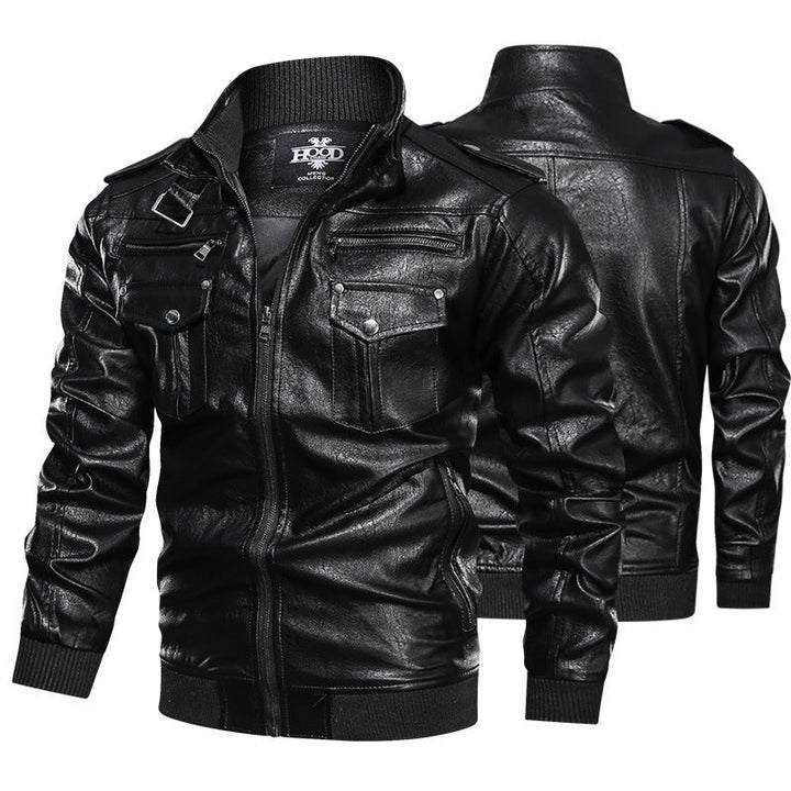 Elegant leather jacket for men with practical zip pockets and a trendy stand-up collar Chic und Stil