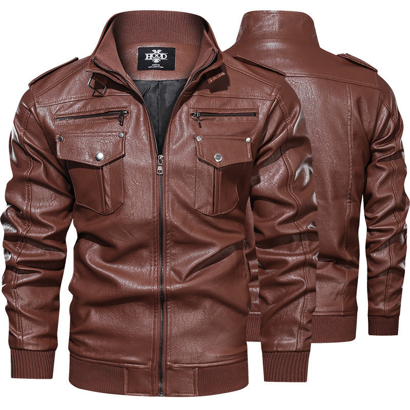 Elegant leather jacket for men with practical zip pockets and a trendy stand-up collar Chic und Stil