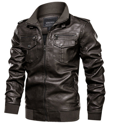 Elegant leather jacket for men with practical zip pockets and a trendy stand-up collar Chic und Stil