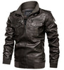 Elegant leather jacket for men with practical zip pockets and a trendy stand-up collar