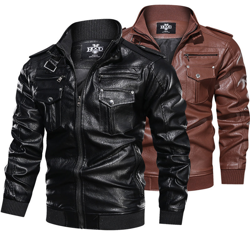 Elegant leather jacket for men with practical zip pockets and a trendy stand-up collar Chic und Stil