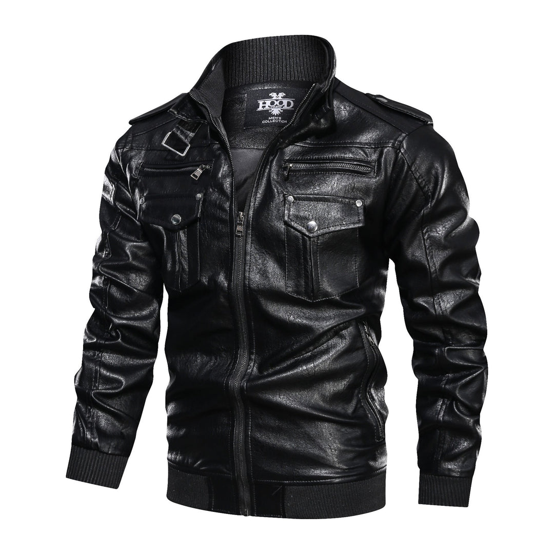 Elegant leather jacket for men with practical zip pockets and a trendy stand-up collar Chic und Stil