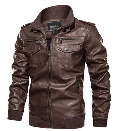 Elegant leather jacket for men with practical zip pockets and a trendy stand-up collar Chic und Stil