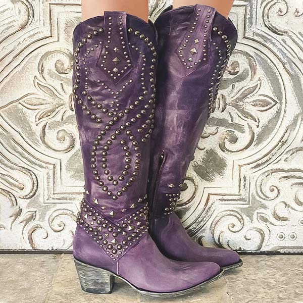 Lune London | High Boots With Metal Studs And Chunky Heel