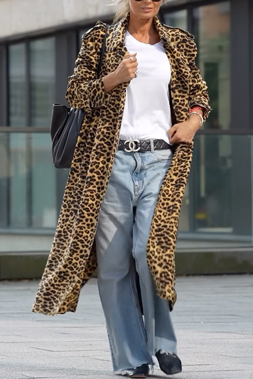 Chic und Stil | Rosiedress Revers Open Front Leopard Midi Trendy Coat