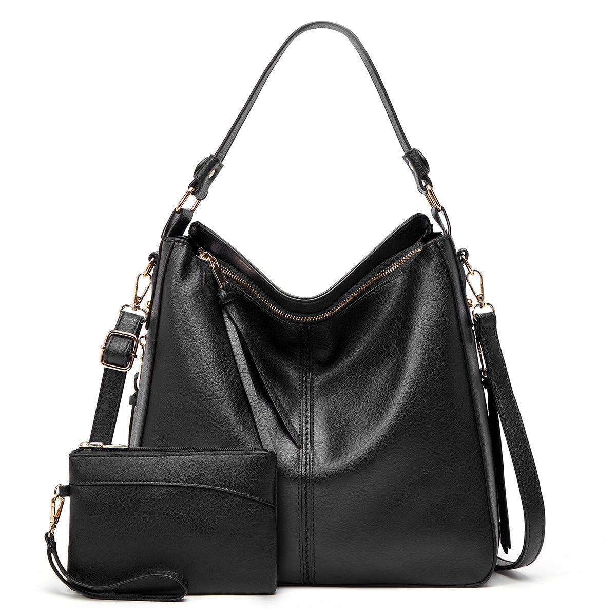 Classic Leather Shoulder Bag Sleek Gold Details