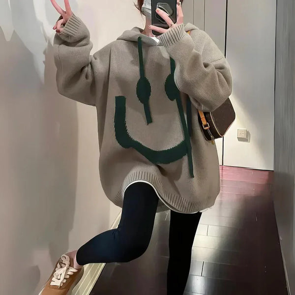 Relaxed Fit Hoodie – Soft Knit with Fun Smiley Design