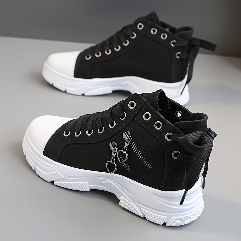 Women's Platform Trainers with Raised Sole, Lacing and Side Zip