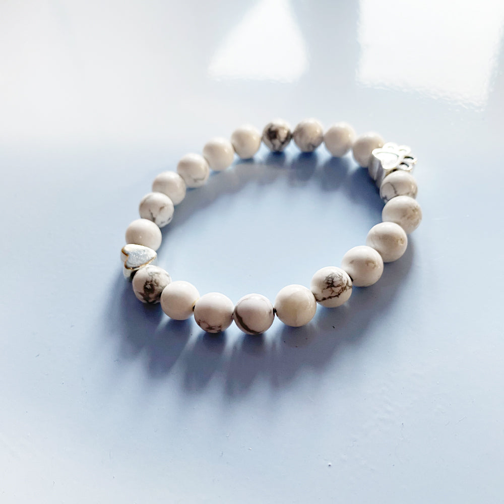 Natural Gemstone Bracelet with Paw and Heart Charm – Handmade Design