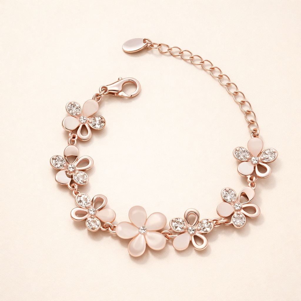 Elegant rose flower bracelet in rose gold