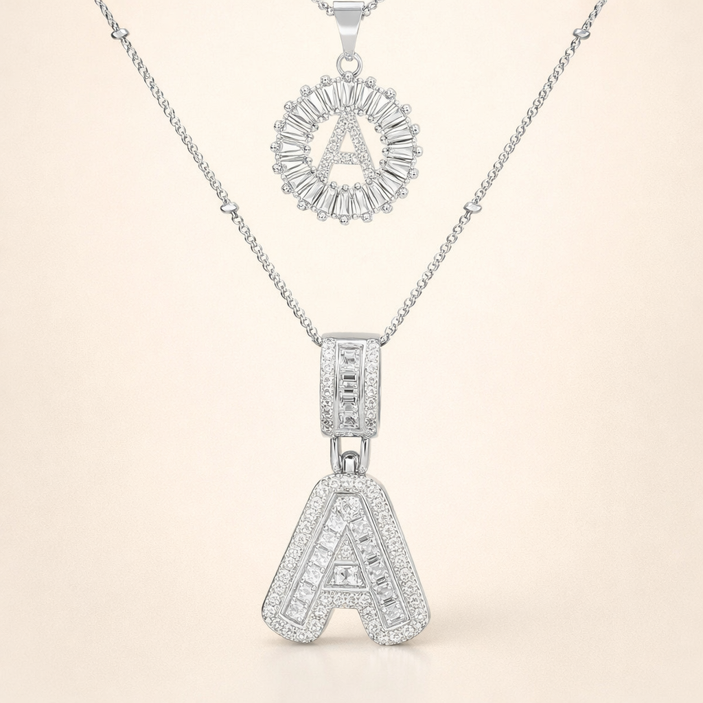 Elegant white gold initial necklace with pavé stones