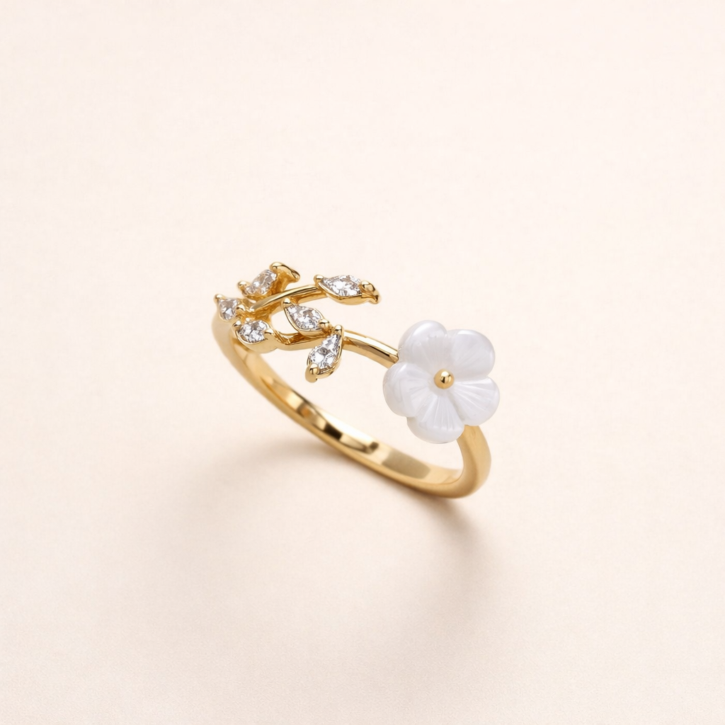 Soft white cubic zirconia flower ring