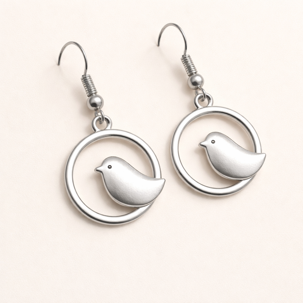 Vintage Bird Charm Dangle Earrings – Handmade Boho Jewellery