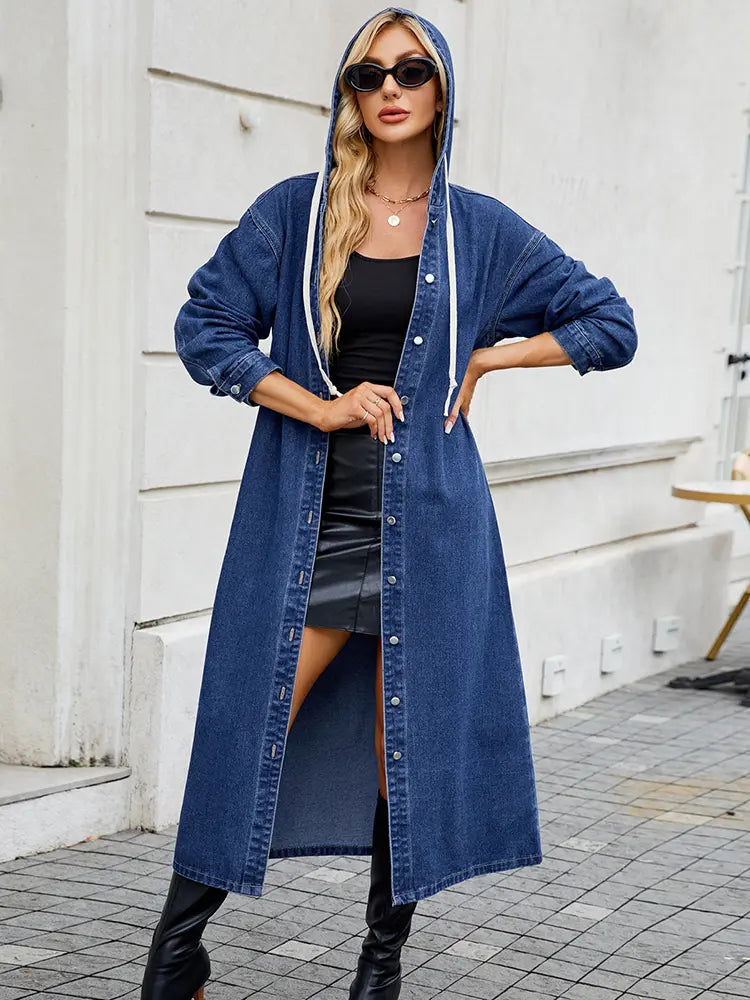 Woman Long Denim Trench Coat