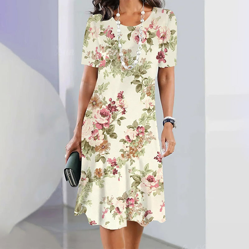 Chic und Stil | Dress Elegant dress with round neckline and floral pattern