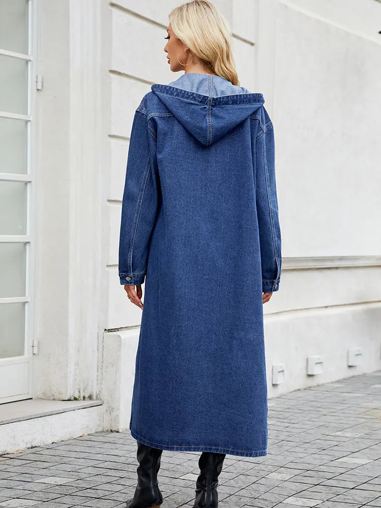 Woman Long Denim Trench Coat