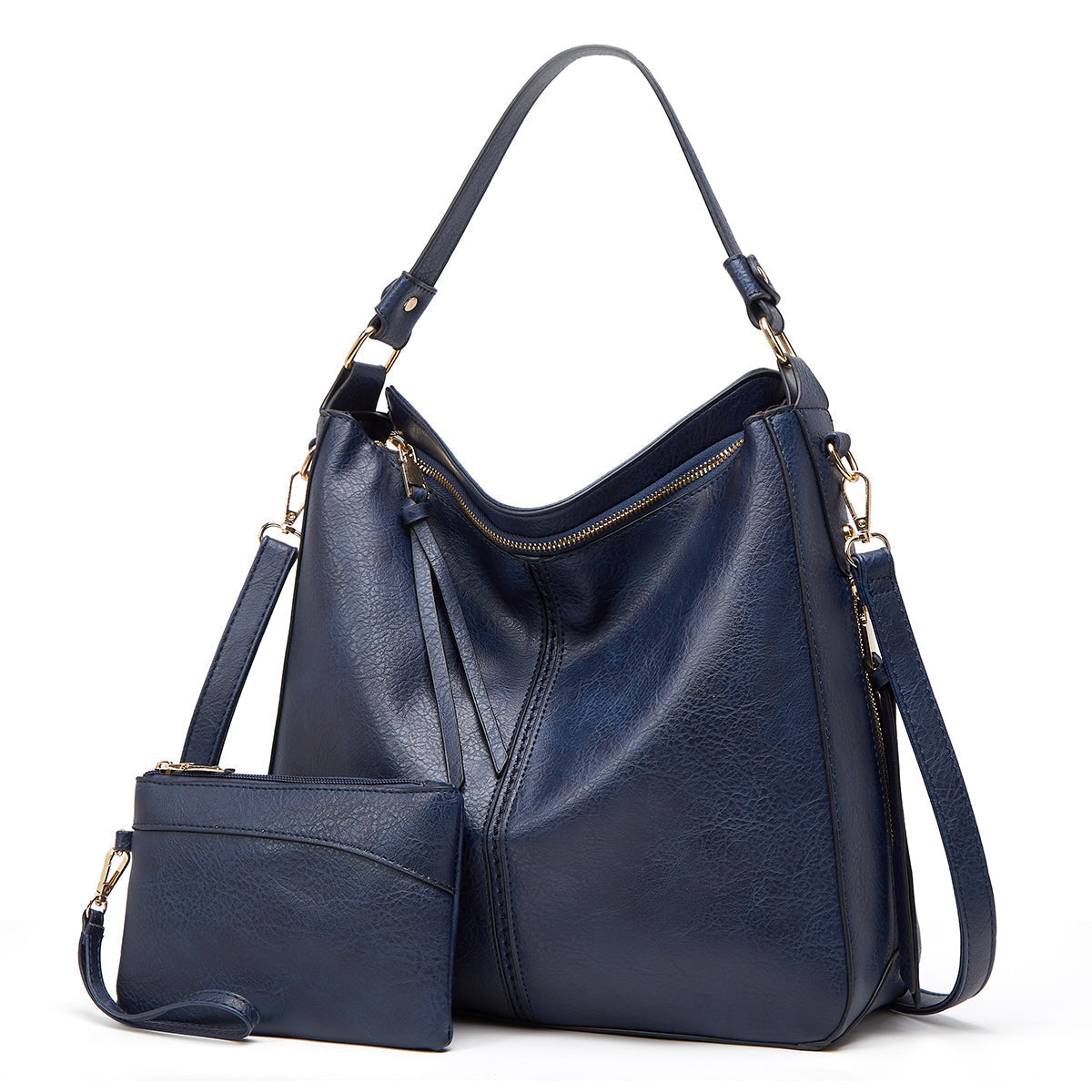 Classic Leather Shoulder Bag Sleek Gold Details