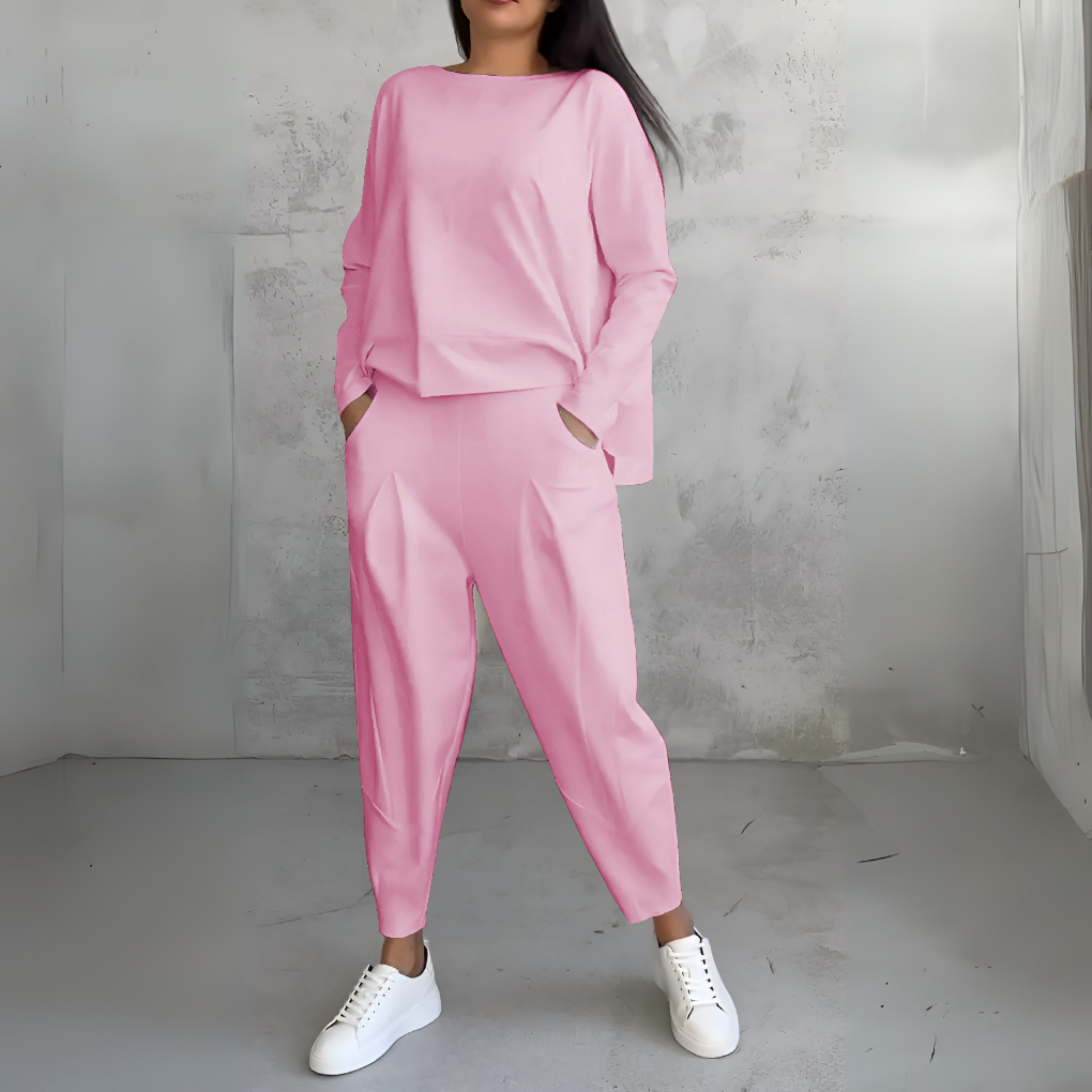 Two-Piece Casual Set with Round Neck and Long Sleeves