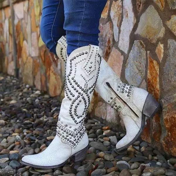Lune London | High Boots With Metal Studs And Chunky Heel