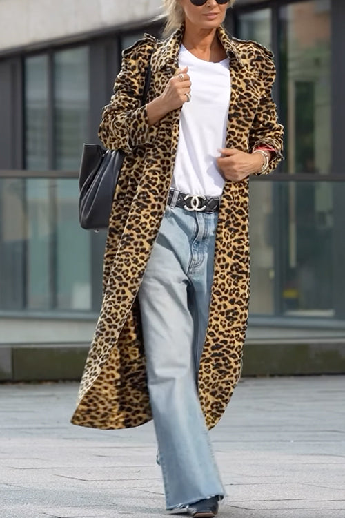 Chic und Stil | Rosiedress Revers Open Front Leopard Midi Trendy Coat