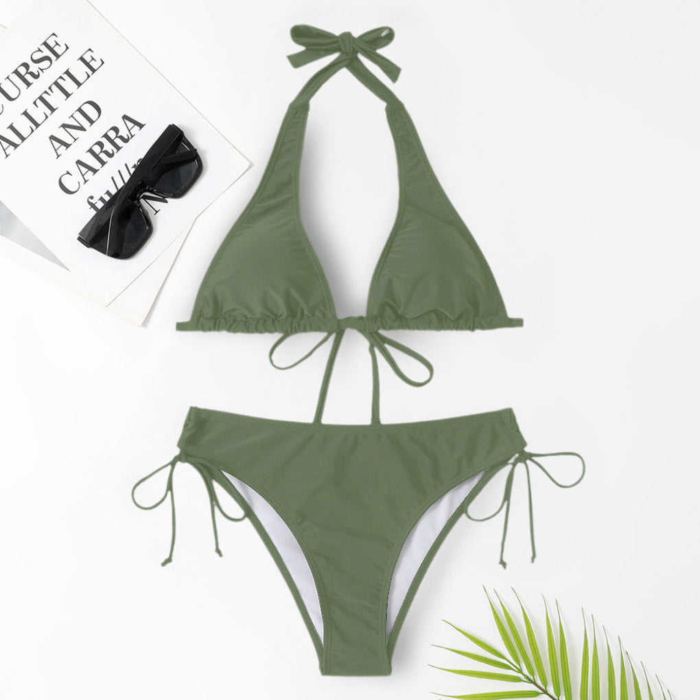 Women’s Solid Color Strap Bikini Swimsuit