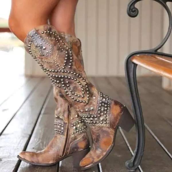 Lune London | High Boots With Metal Studs And Chunky Heel