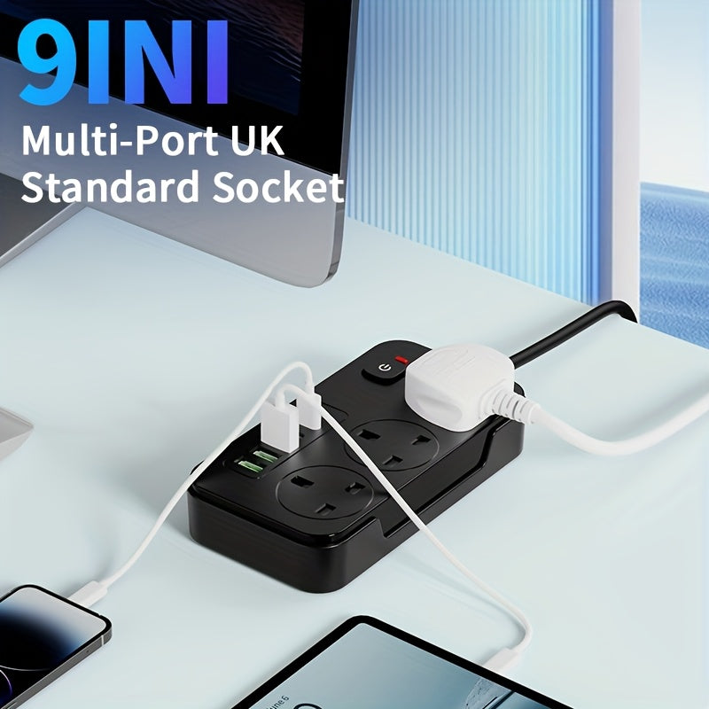 Power Strip with 3 AC Outlets, 6 USB Ports & 2M Extension Cable – 13A (UK)