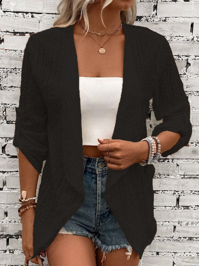 Women’s Crochet Knit Front Relaxed Fit Cardigan