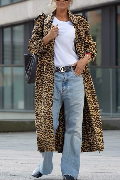 Chic und Stil | Rosiedress Revers Open Front Leopard Midi Trendy Coat