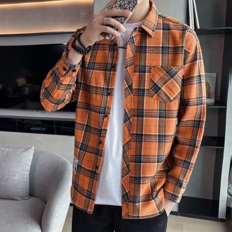 Men's Spring Long-Sleeve Check Shirt, Fitted