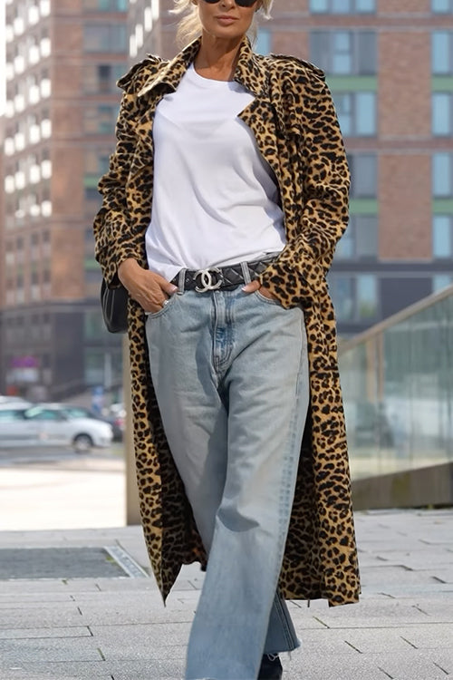 Chic und Stil | Rosiedress Revers Open Front Leopard Midi Trendy Coat