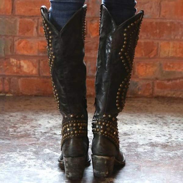 Lune London | High Boots With Metal Studs And Chunky Heel