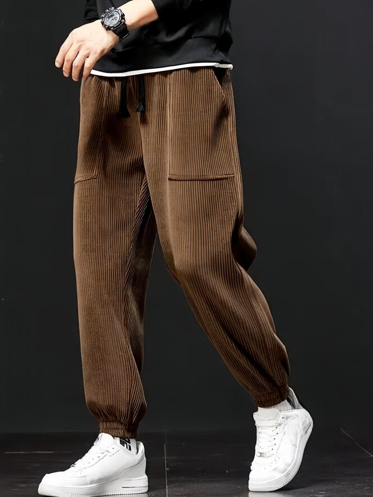Men's Straight-Leg Corduroy Trousers, 9 Inch, Anti-Wrinkle, Fitted, Mid Rise with Long Legs
