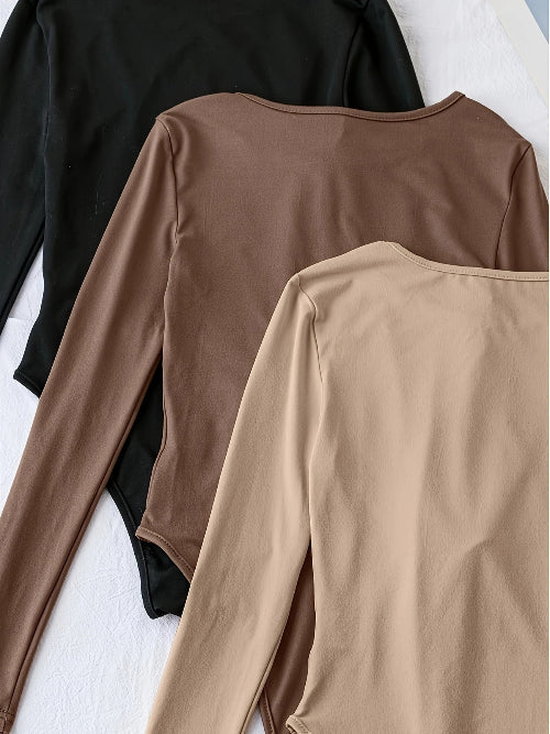 3-Pack comfortable Long Sleeve Bodysuits for Women