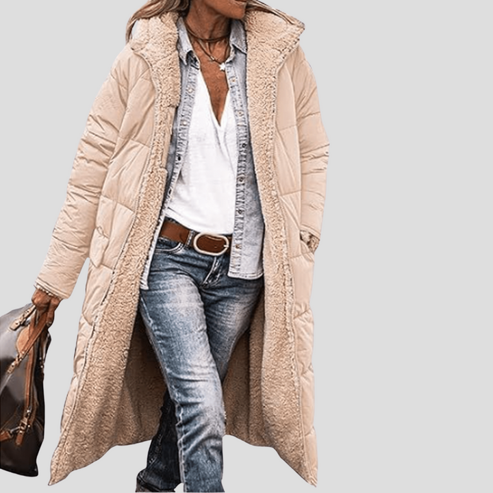 Women’s Long Reversible Winter Coat – Hooded with Teddy Lining