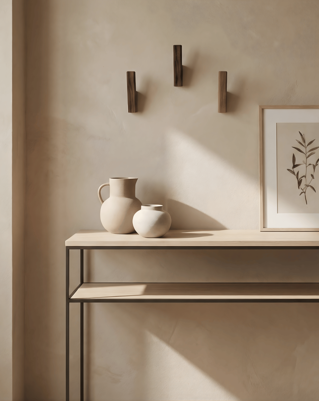 Wooden coat hooks, set of 4 – minimalist wall hooks for hallway and bathroom