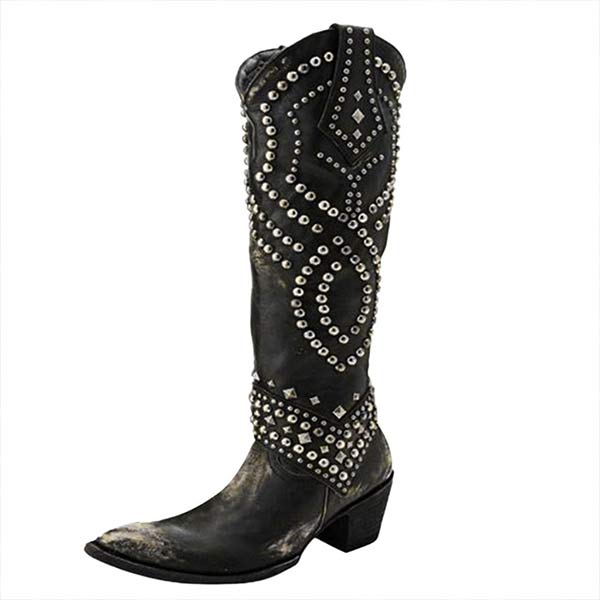 Lune London | High Boots With Metal Studs And Chunky Heel