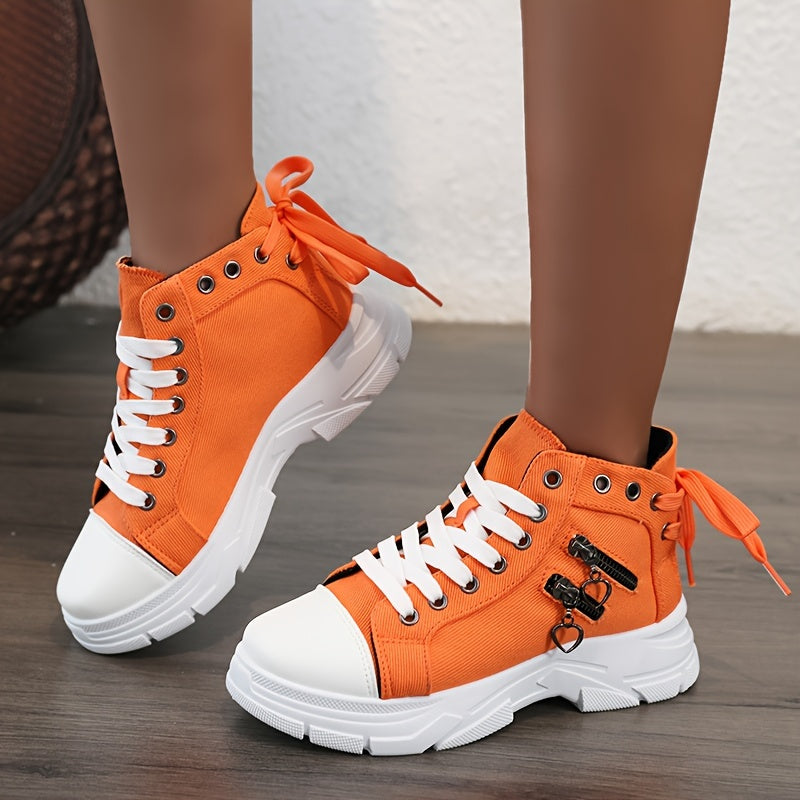 Women's Platform Trainers with Raised Sole, Lacing and Side Zip