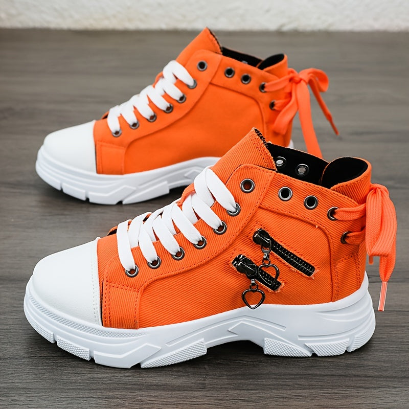 Women's Platform Trainers with Raised Sole, Lacing and Side Zip
