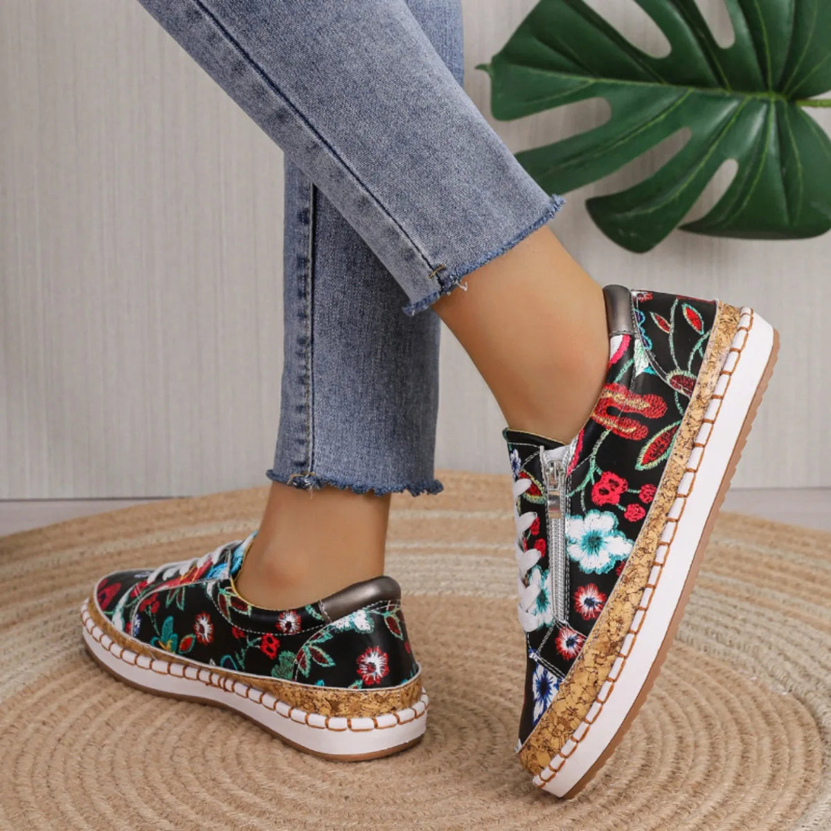 Elegant Floral Lace-Up Shoes for Women