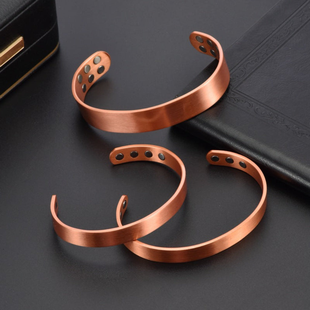 Red Copper Magnetic Bracelet and Ring Set with Adjustable Open Design