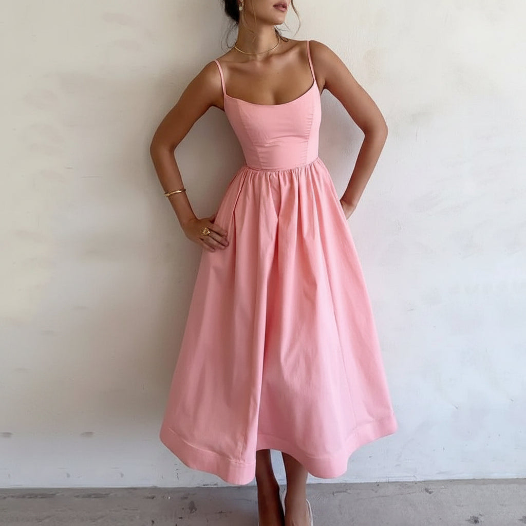 Women's Solid Color Printing Fresh Sweet Sexy Suspender Dress