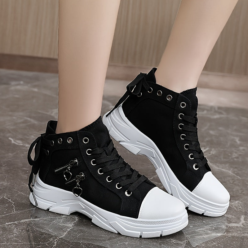 Women's Platform Trainers with Raised Sole, Lacing and Side Zip