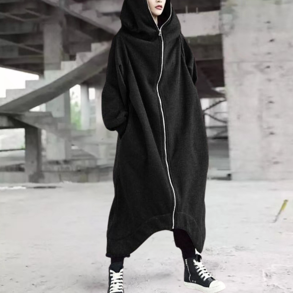 Oversized Women's Coat with Hood and Zipper – Cozy Elegance for Every Season