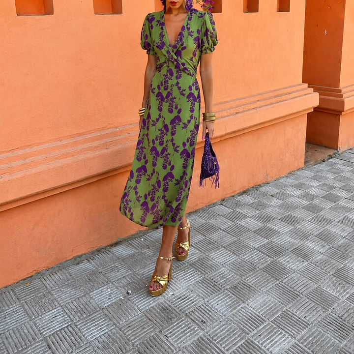Women’s V-Neck Floral Print Short Sleeve Dress