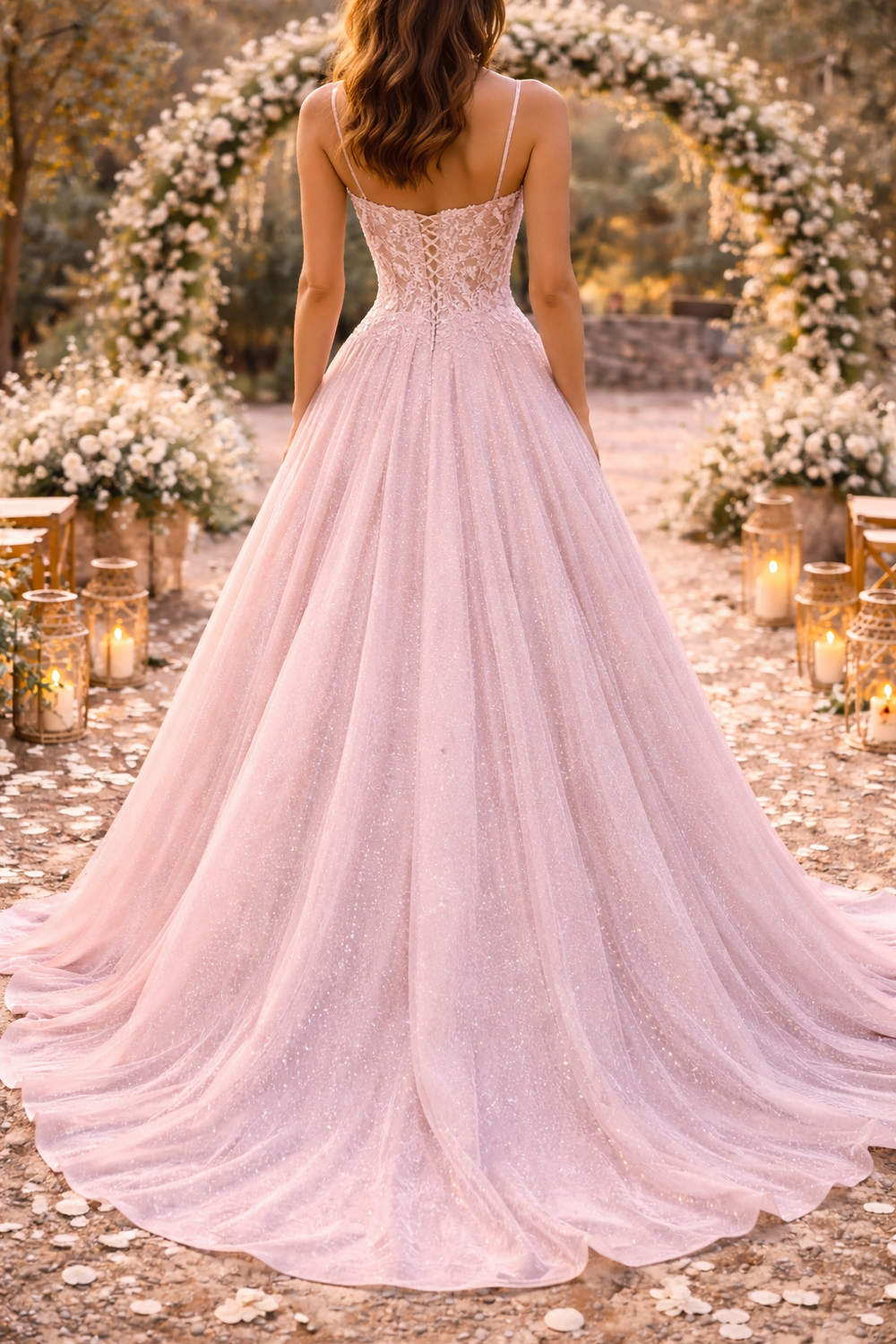 Women's Wedding Guest Dress with Embroidered Tulle Skirt