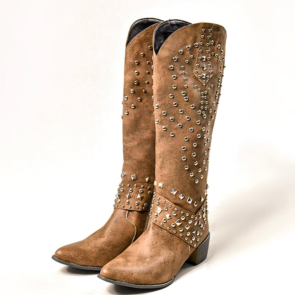 Lune London | High Boots With Metal Studs And Chunky Heel